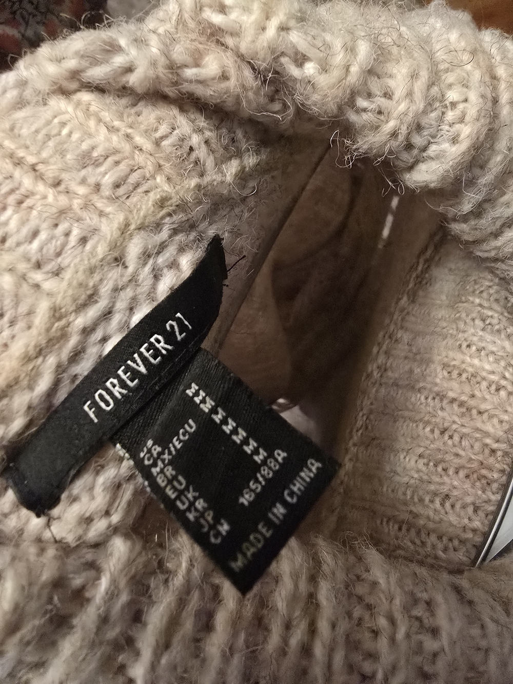 Forever 21 Beige Cable Knit Distressed Women’s Sweater Knee Length Dress
